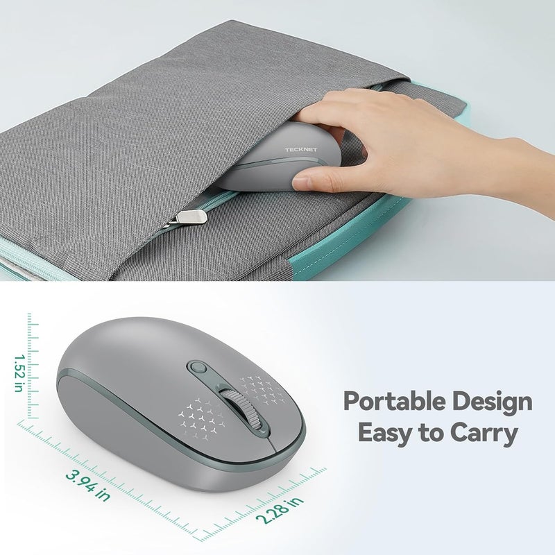 TECKNET Wireless Mouse, 2.4G Quiet Computer Mouse with USB Receiver, 4 Buttons Portable Cordless Mice for Chromebook, Laptop, PC, Mac, 800/1200/1600 DPI - Grey - Image 3